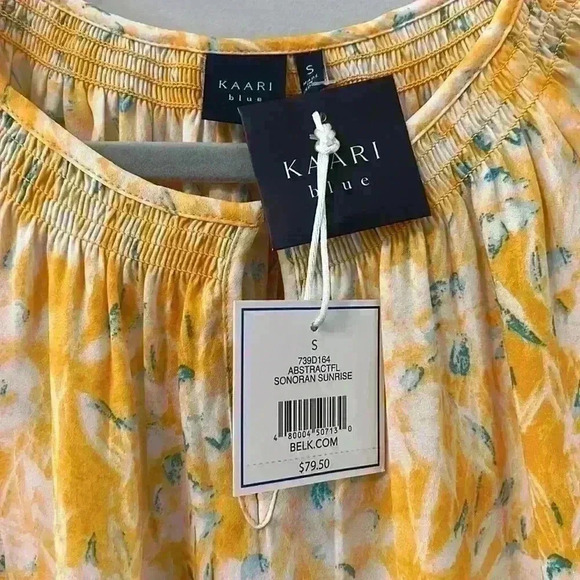 Kaari Blue Yellow floral dress with belt size small NEW NWT - Picture 2 of 4